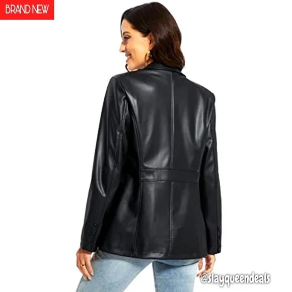 Oversized Vegan Leather Blazer Moto Jacket Women's Faux Leather Coat